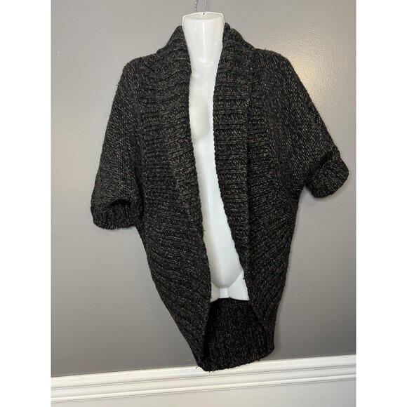 Express Sweater Womens XS Gray Black Open Front Short Sleeve Cardigan Cocoon - Picture 1 of 6